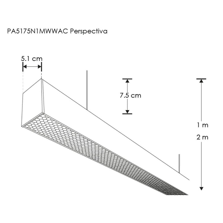 Luminario lineal 1m para suspender acabado negro con policarbonato y rejilla honeycomb 40w 127V de ilumines