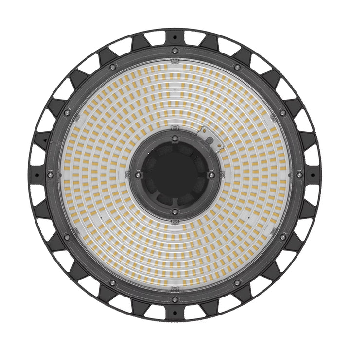 High Bay HB PFM flujo seleccionable (80W-13,600lm, 100W-17,000lm, 120W-20,400lm) 120-277V, CCT ajustable (4000K, 5000K, 6500K) 0-10VDC, incluye base para PIR SENSOR (se vende por separado) de Ledvance