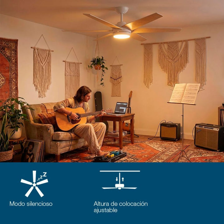 Ventilador de techo con 6 aspas de madera, iluminación integrada, seleccióna 3 tonos de luz, incluye control remoto, ideal para habitaciones medianas y grandes, de Ledvance