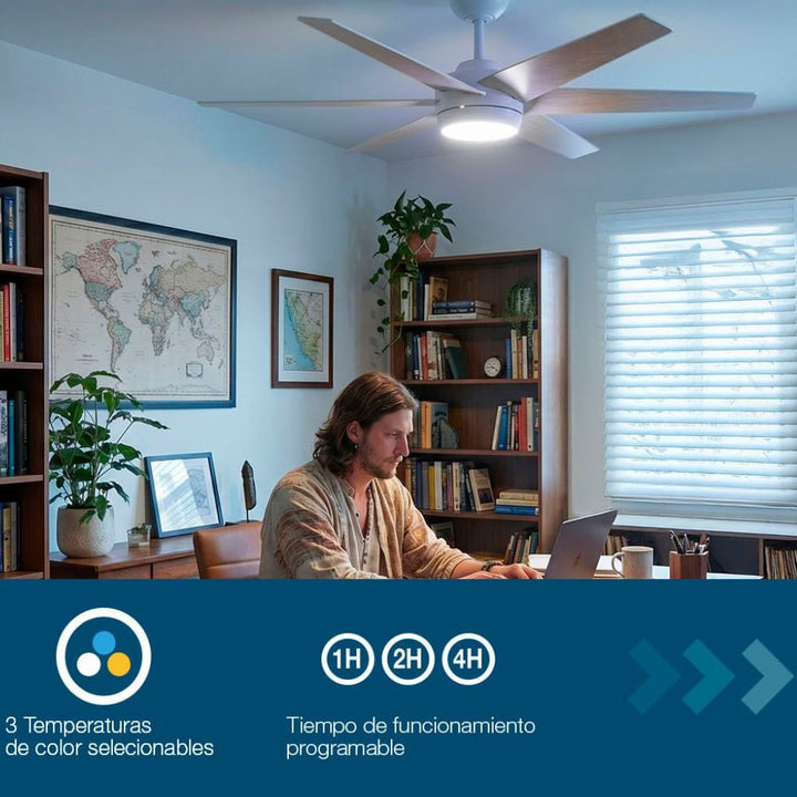 Ventilador de techo con 6 aspas de madera, iluminación integrada, seleccióna 3 tonos de luz, incluye control remoto, ideal para habitaciones medianas y grandes, de Ledvance