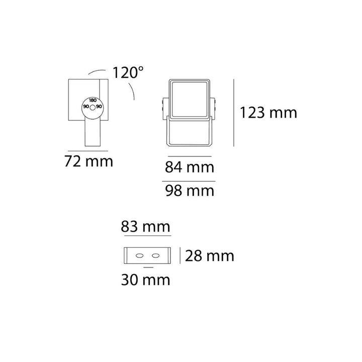 Luminario cubico de exterior para sobreponer TANIT 8W 25° luz cálida (3000K) orientable, 100-240 Vca, acabado gris de AURO Lighting