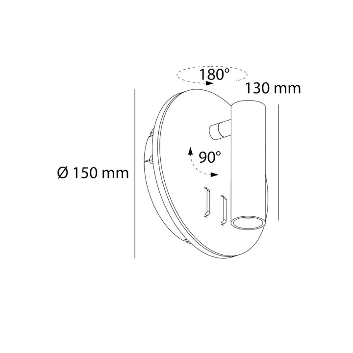 Luminario para lectura sobreponer en muro MARA 9W luz cálida dirigible y orientable, doble apagador local para luz de lectura y luz indirecta, acabado negro y blanco de AURO Lighting