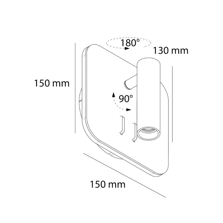Luminario para lectura sobreponer en muro MARA SQ 9W luz cálida dirigible y orientable, doble apagador local para luz de lectura y luz indirecta, acabado negro y blanco de AURO Lighting