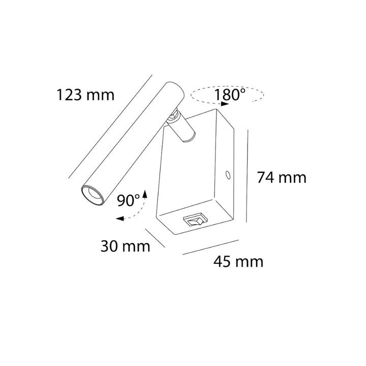 Luminario para lectura de sobreponer en muro TANAI 3W 30° luz cálida dirigible y orientable, con apagador local, opciones acabado negro y blanco de AURO Lighting