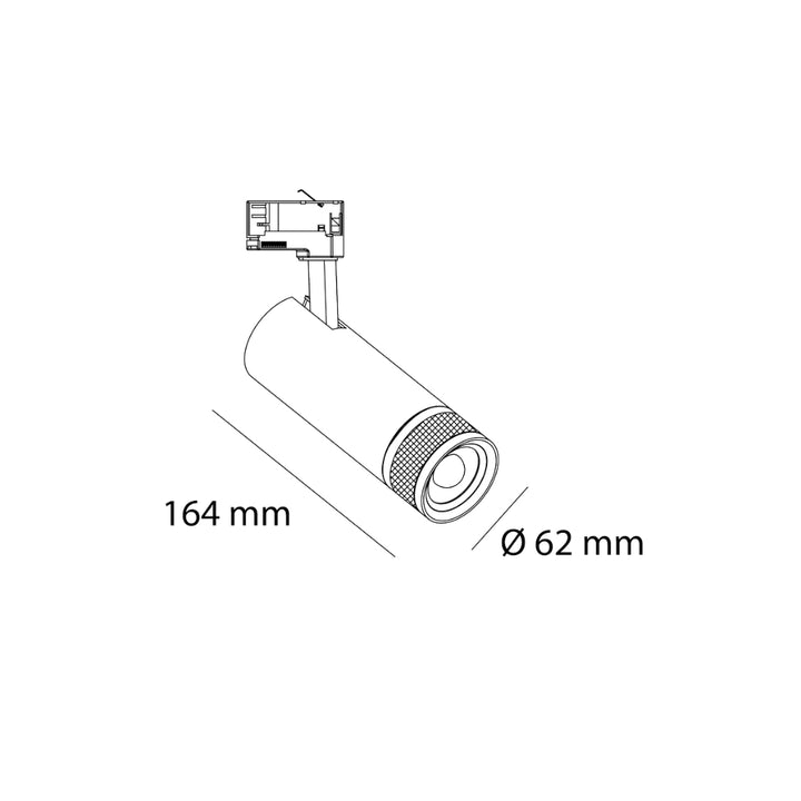 Luminario FOCUS 8W 20°-60° IRC>90 opción luz neutra cálida (3000K) y neutra (4000K), para riel trifásico, acabado blanco o negro de AURO Lighting.