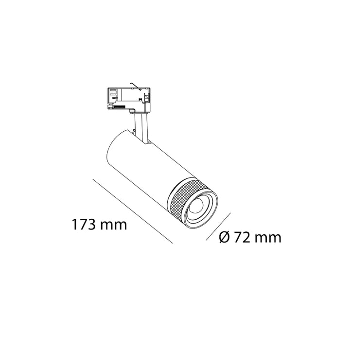Luminario FOCUS 24W 20°-60° IRC>90 opción luz neutra cálida (3000K) y neutra (4000K) para riel trifásico, acabado blanco o negro de AURO Lighting.