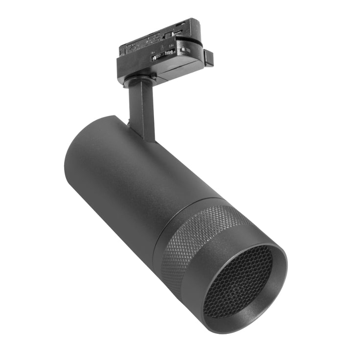 Luminario FOCUS 24W 20°-60° IRC>90 opción luz neutra cálida (3000K) y neutra (4000K) para riel trifásico, acabado blanco o negro de AURO Lighting.