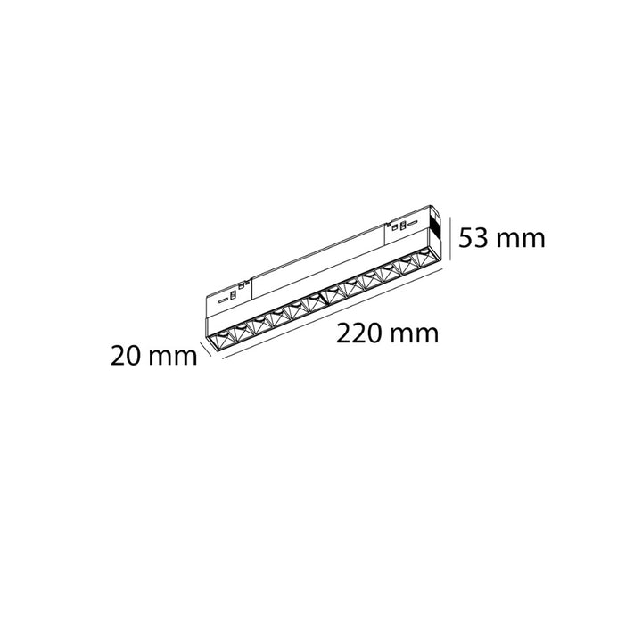 Luminario de 12 difusores de riel MAGNETO ATENUABLE 18W, 22cm, 48Vcd, 3000K, ángulo 24°, 0-10V, acabado negro de AURO Lighting