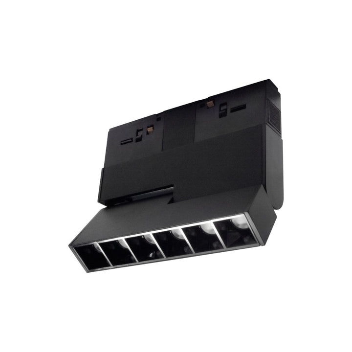 Luminario de 6 difusores de riel MAGNETO ATENUABLE orientable 9W, 11.2cm, 48Vcd, 3000K, ángulo 24°, 0-10V, acabado negro de AURO Lighting