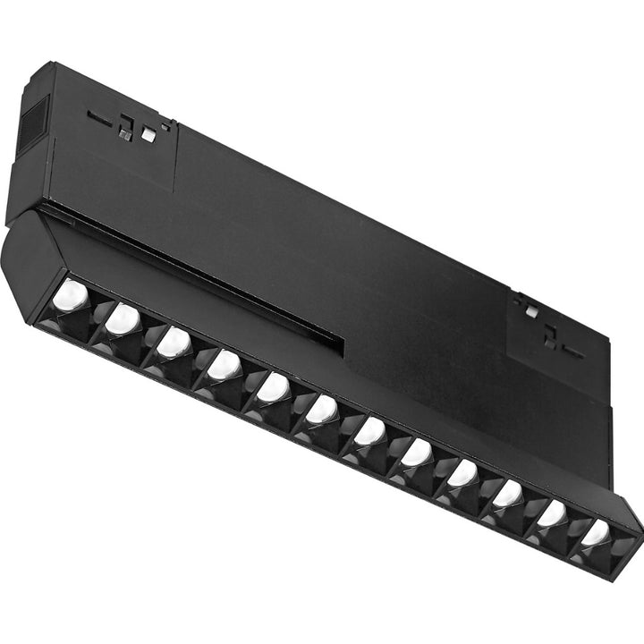 Luminario de 12 difusores de riel MAGNETO ATENUABLE orientable 18W, 22cm, 48Vcd, 3000K, ángulo 24°, 0-10V, acabado negro de AURO Lighting