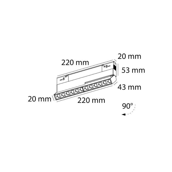 Luminario de 12 difusores de riel MAGNETO ATENUABLE orientable 18W, 22cm, 48Vcd, 3000K, ángulo 24°, 0-10V, acabado negro de AURO Lighting
