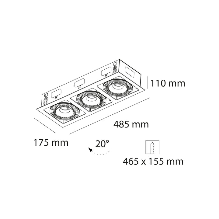 Downlight CIRA 54W 24° CRI>90 rectangular doble cabeza orientable acabado blanco o negro, color de luz neutro cálido de Auro Lighting