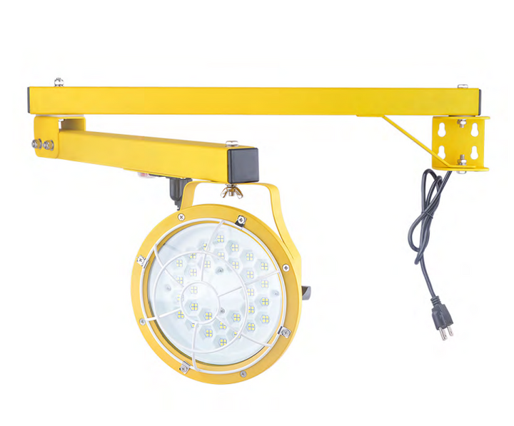 Dock Light de trabajo potencia y color de luz selectable (30W / 50W) (cálido 3000K / neutro 4000K / frío 5000K), con brazo dirigible de acero montaje en muro, 120V de Luceco