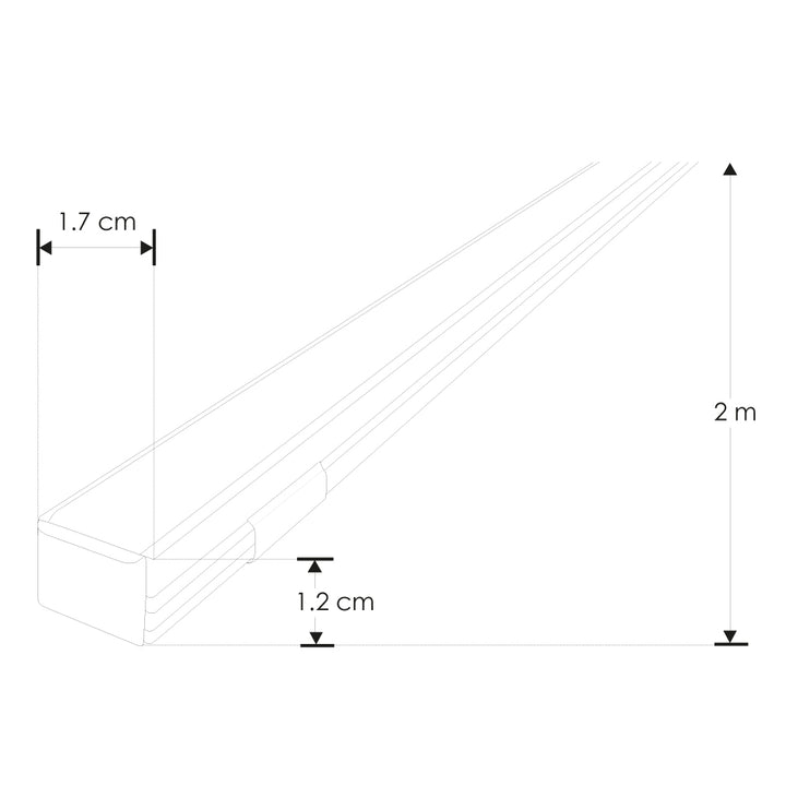 Kit de perfil de aluminio DXAP01KIT. -L:2m A:1.7cm Al:1.2cm- para tira LED, incluye difusor acrílico, 2 tapas laterales y 2 grapas de sujeción
