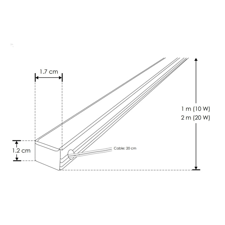 Perfil de aluminio negro integrado 10W DXAP01N100. -Largo 1m A:1.7cm Al:1.2cm-, opción solor de luz cálido (2700K) y neutro (4100K) con alimentación lateral, 127Vca de iLumileds