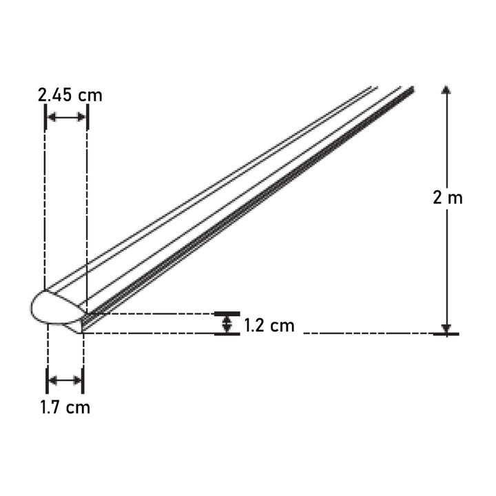 Kit perfil aluminio con ceja DXAP02KIT. -L:2m A:1.7/2.45cm Al:1.2cm- para tira LED, incluye difusor acrílico, 2 tapas laterales y 2 grapas de sujeción