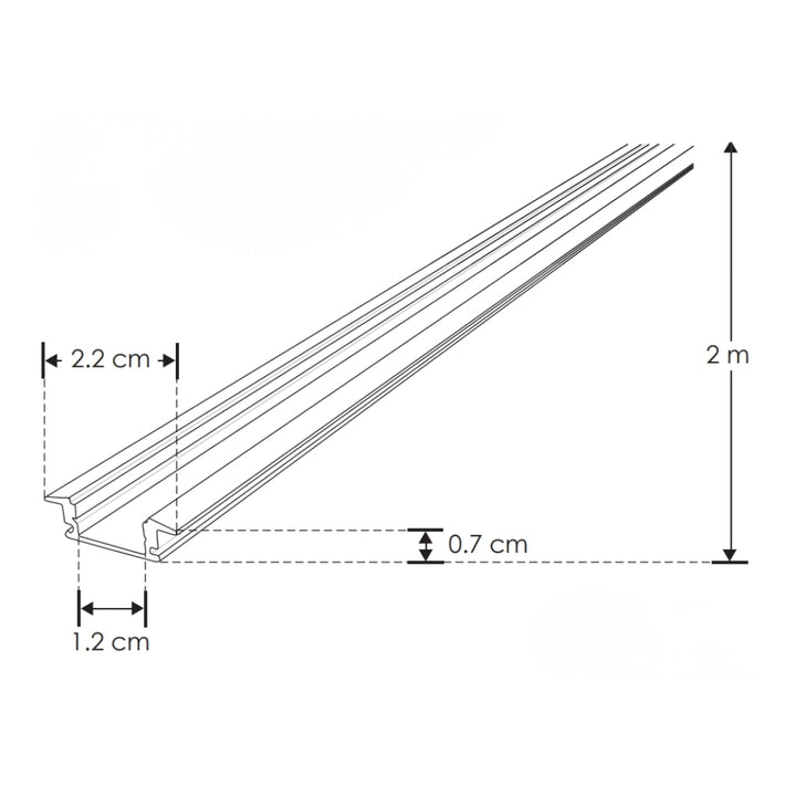 Kit perfil de aluminio negro con ceja DXAP06NKIT. -L:2m A:1.75/2.4cm Al:0.7cm- incluye difusor, 2 tapas laterales y 2 grapas de sujeción de iLumileds