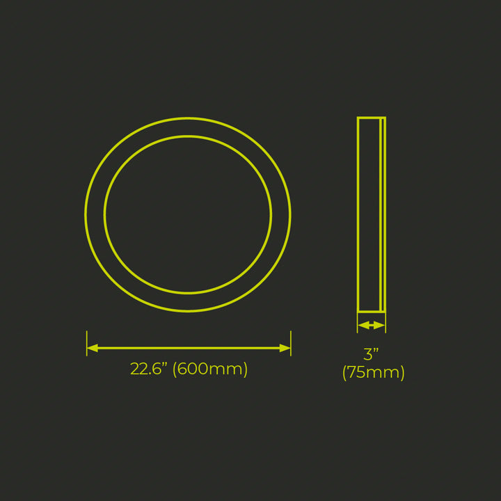 Aro de luz para suspender(Ø60cm) Contour Circular Configurable, potencia y color de luz selectable (30/40/50W) (cálido 3000K / cálido 3500K / neutro 4000K / neutro frío 5000K), acabado aluminio negro, 0-10V, 120-277V de Luceco - Dimensiones