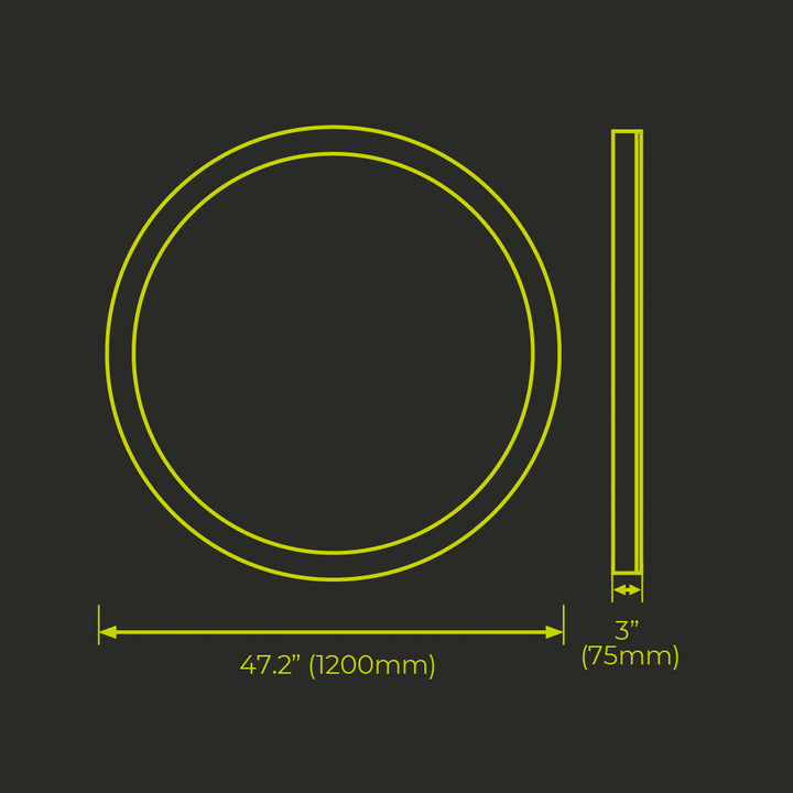 Aro de luz para suspender(Ø120cm) Contour Circular Configurable, potencia y color de luz selectable (60/80/100W) (cálido 3000K / cálido 3500K / neutro 4000K / neutro frío 5000K), acabado aluminio negro 0-10V, 120-277V de Luceco - Dimensiones