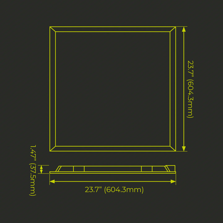 LuxPanel LED 30W 604.3mm x 604.3mm, opción color de luz neutro (4000K) y neutro frío (5000K) 50mil hr 120-277V de Luceco - Neutro Frío - 5000K - Dimensiones