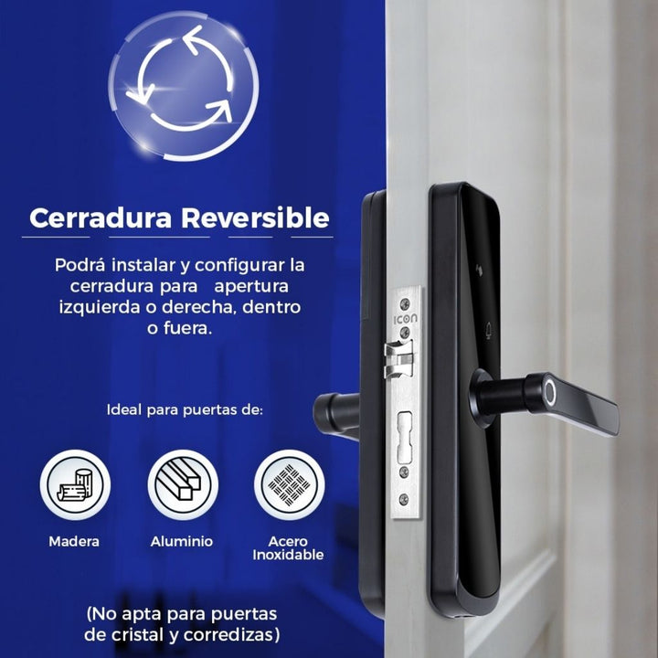 Cerradura larga Smart WiFi, con panel numérico, lector de huella, apartura remota y más... de ICON