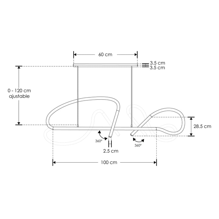 Luminario LLuscá suspender neón 2x13W + spots dirigibles 2x3W 45° luz cálida (3000K), suspensión ajustable 0-120cm de línea Europea iLumileds
