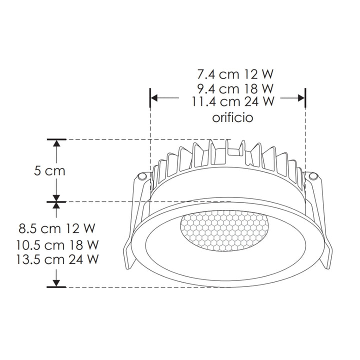Downlight 24W 60° con louver CRI90 (Ø 13.5cm), cambio de color de luz con switch (cáido 3000K - neutro 4000K - frío 6000K) 85-277V de iLumileds