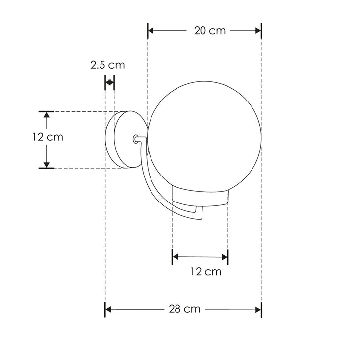 Luminario arbotante contemporaneo con esfera difusa de PMMA con base E27, protección IP44 de iLumileds