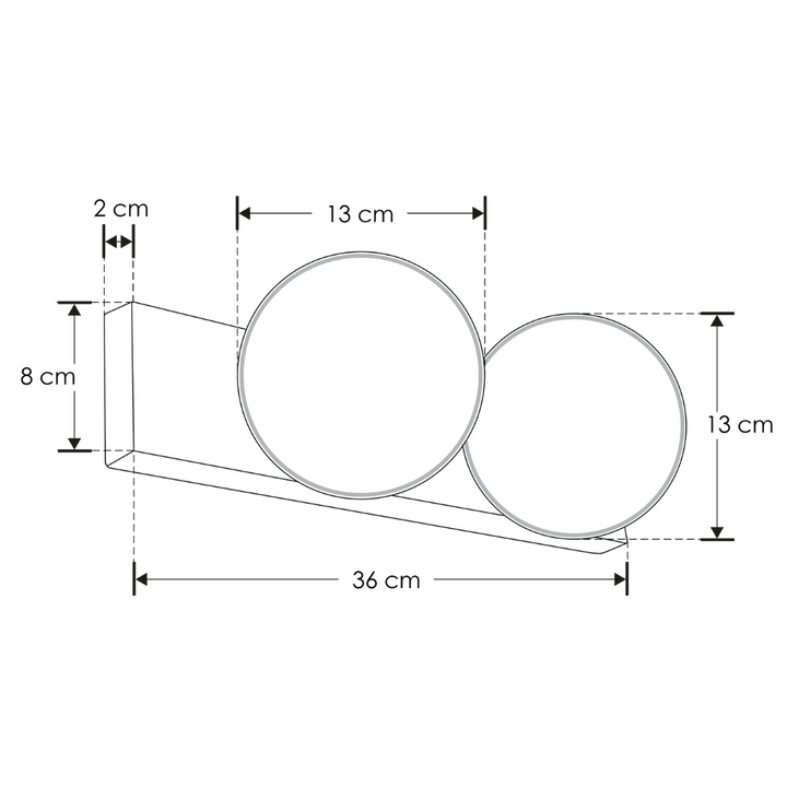 Luminario doble esfera de policarbonato opalino 14W luz cálida, base negra para muro de iLumileds