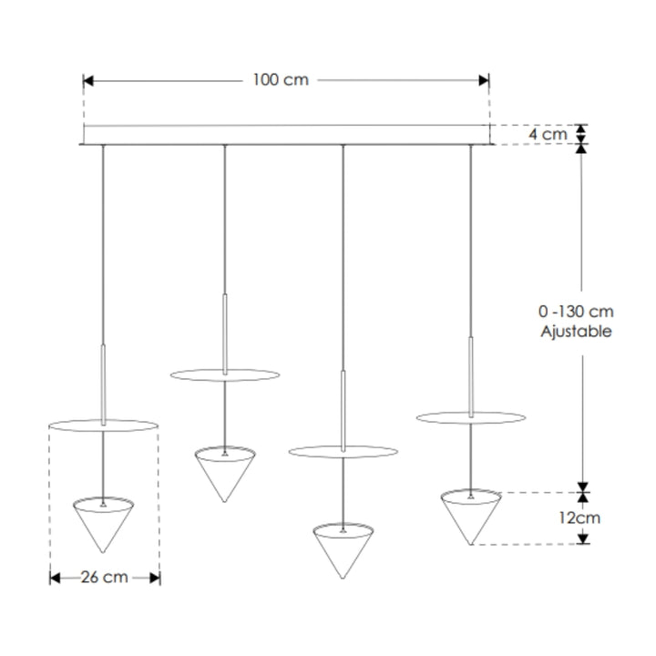 Luminario para suspender Vitruvio con 4 cuerpos piramidales independientes de luz indirecta 24W luz cálida (3000K), de aluminio color negro de iLumileds