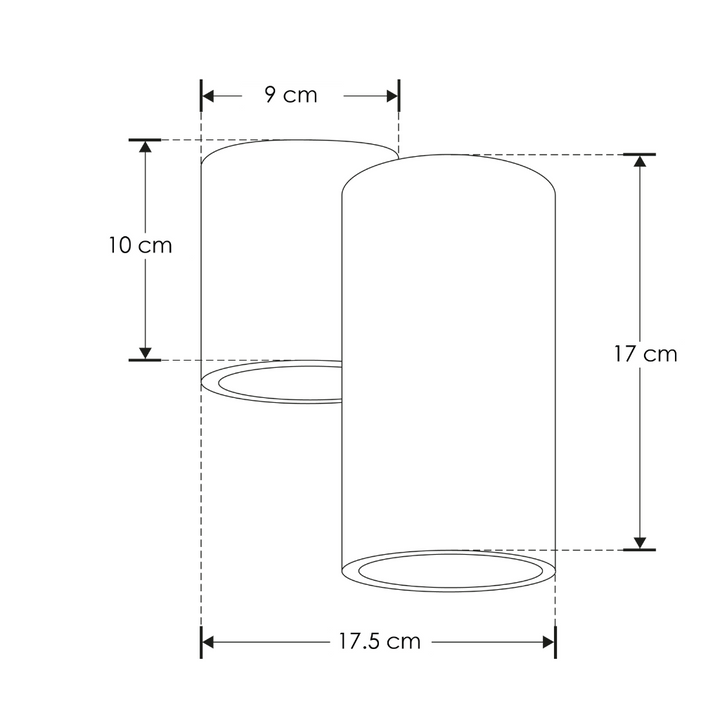 Luminario doble cilíndro asimétrico de Yeso para muro, incluye dos bases G9 de iLumileds