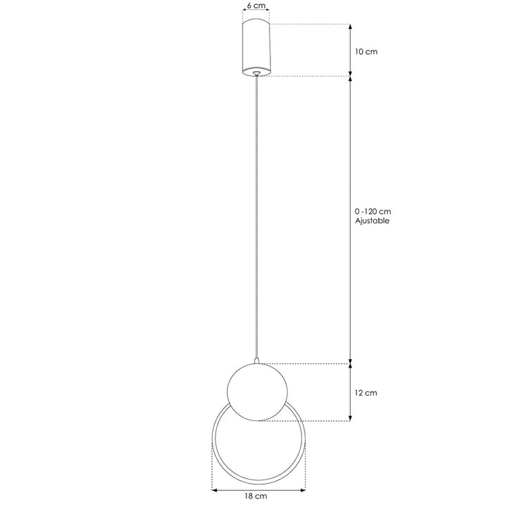 Circulo de luz ApeL vertical suspendido + circulo negro, 12W luz cálida (3000K) suspensión 0-120cm de línea Europea iLumileds