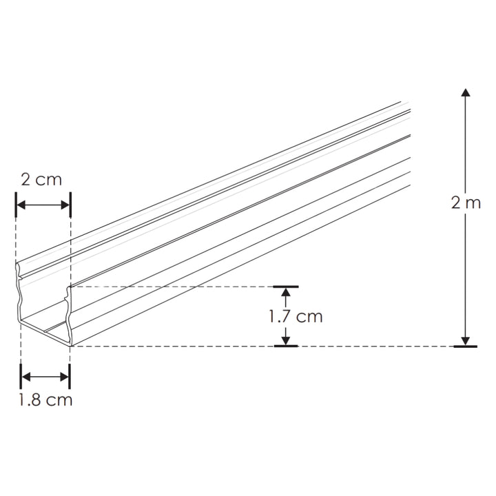 Kit perfil negro aluminio compatible con lambrin decorativo WPC ILUPA2018NKIT. -L:2m A:2cm Al:1.7cm- incluye difusor y 2 tapas laterales de iLumileds