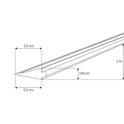 Kit perfil aluminio triangular para sobreponer en repisas acabado negro ILUPA2408NKIT. -L:2m A:2.3cm Al:0.8cm- incluye difusor y 2 tapas laterales de iLumileds