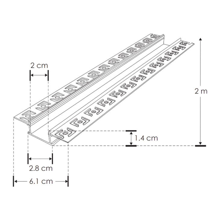 Kit perfil aluminio trimless ILUPA6114KIT. -L:2m, A:2cm, Al1.4cm- incluye difusor y tapas laterales de iLumileds