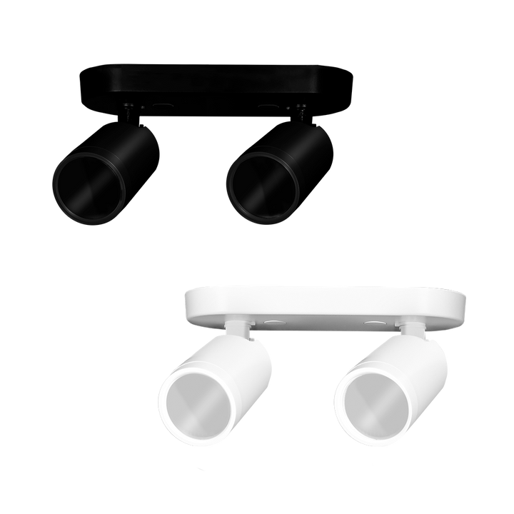 Luminaro sobreponer con dos proyectores dirigibles para MR16 GU10 (no incluidos), acabado negro o blanco, fabricado en policarbonato de iLumileds