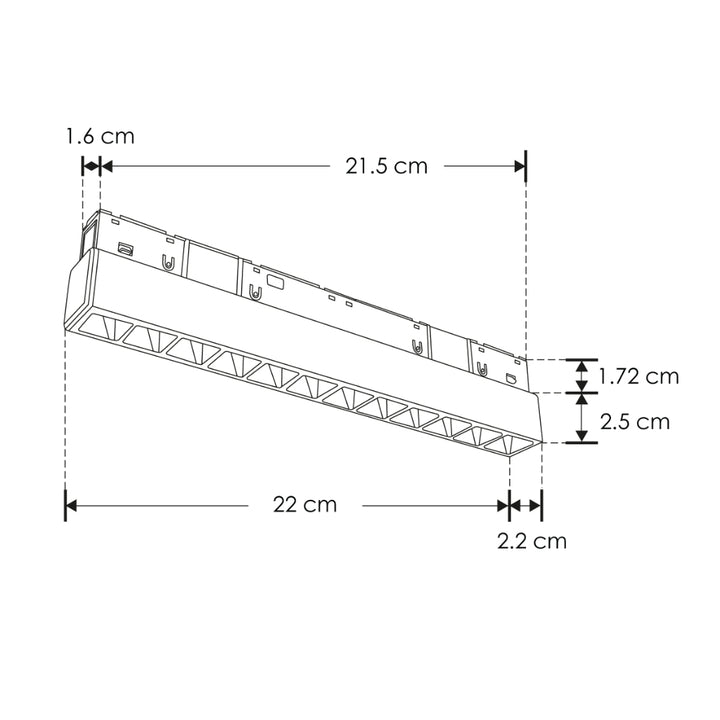 Luminario tipo rectangular puntual 12W 24° 12 cuerpos ópticos 48V cambio de color de luz vía app o iterruptor físico de cálido a frío - 2700K - 4100K - 5500K, para riel magnético de iLumileds