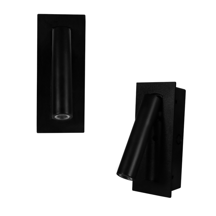 Luminario de lectura para empotrar en muro 2W 30° luz cálida (3000K), acabado negro, incluye apagador de iLumileds