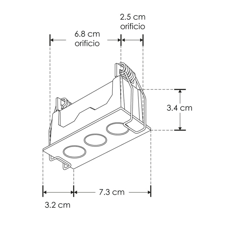 Luminario rectangular slim puntual 6W 36° CRI90 bajo deslumbramiento, todo negro con 3 cuerpos, opciones color de luz 85-277V de iLumileds