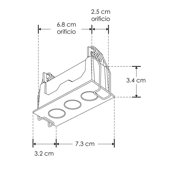 Luminario rectangular slim puntual 6W 36° CRI90 bajo deslumbramiento, todo blanco con 3 cuerpos, opciones color de luz 85-277V de iLumileds