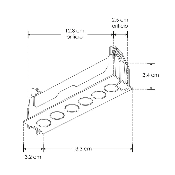 Luminario rectangular slim puntual 9W 36° CRI90 bajo deslumbramiento, todo negro con 6 cuerpos, opciones color de luz 85-277V de iLumileds