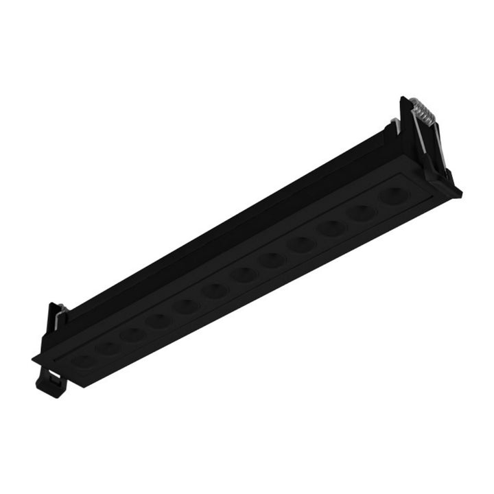 Luminario rectangular dirigible slim puntual 18W 36° CRI90 bajo deslumbramiento, todo negro con 12 cuerpos, opciones color de luz 85-277V de iLumileds