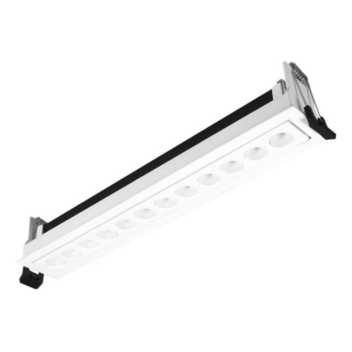 Luminario rectangular dirigible slim puntual 18W 36° CRI90 bajo deslumbramiento, todo blanco con 12 cuerpos, opciones color de luz 85-277V de iLumileds