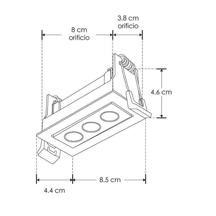 Luminario rectangular dirigible slim puntual 6W 36° CRI90 bajo deslumbramiento, todo blanco con 3 cuerpos, opciones color de luz 85-277V de iLumileds