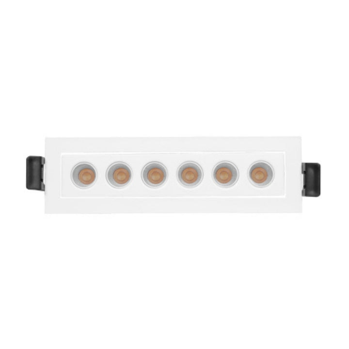 Luminario rectangular dirigible slim puntual 9W 36° CRI90 bajo deslumbramiento, todo blanco con 6 cuerpos, opciones color de luz 85-277V de iLumileds