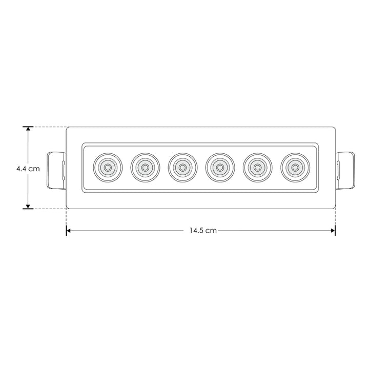 Luminario rectangular dirigible slim puntual 9W 36° CRI90 bajo deslumbramiento, todo blanco con 6 cuerpos, opciones color de luz 85-277V de iLumileds