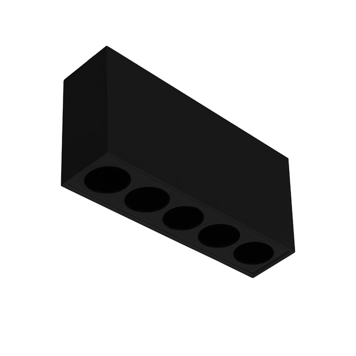 Luminario rectangular sobreponer puntual 10W 36° CRI90 bajo deslumbramiento, todo negro con 5 cuerpos, opciones color de luz 85-277V de iLumileds