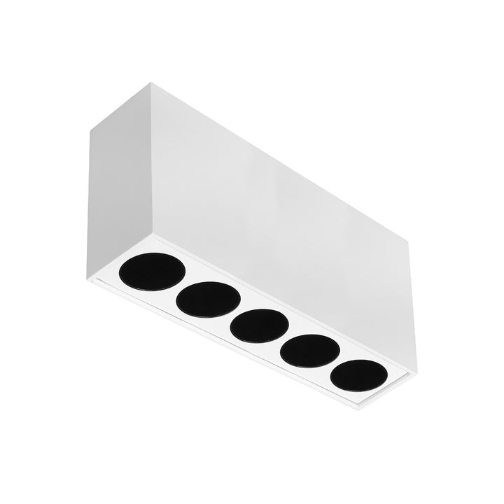 Luminario rectangular sobreponer puntual 10W 36° CRI90 bajo deslumbramiento, todo blanco con 5 cuerpos, opciones color de luz 85-277V de iLumileds