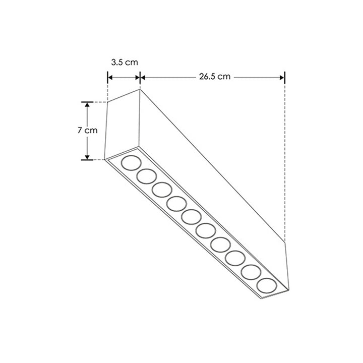 Luminario rectangular sobreponer puntual 20W 36° CRI90 bajo deslumbramiento, todo blanco con 10 cuerpos, opciones color de luz 85-277V de iLumileds