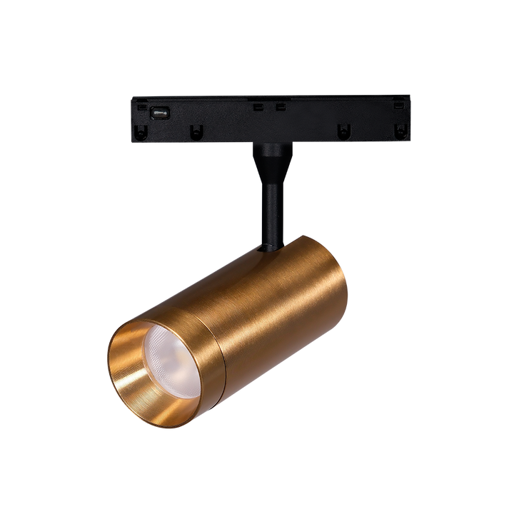 Proyector magnético dirigible 7W 24° CRI:90 48Vcc, acabado dorado, cambio de color de luz vía app o interruptor físico de cálido a frío - 2700K - 4100K - 5500K, de iLumileds